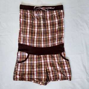 MKM Designs Plaid Strapless Brown Romper Jumpsuit, Med